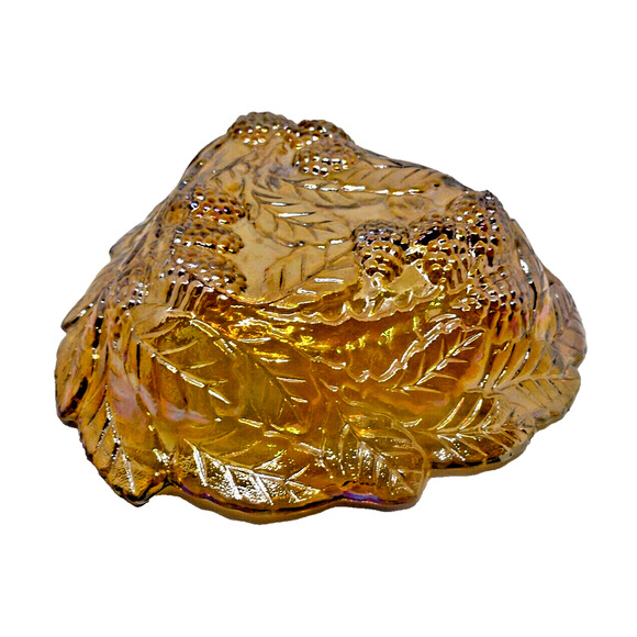 Indiana Iridescent Carnival Glass Amber Marigold Loganberry Nut Candy Dish - Picture 2 of 3